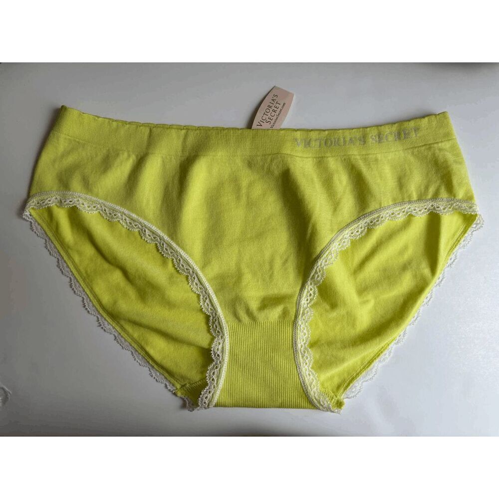 Victorias Secret Vintage Hiphugger Panty Seamless Lace Lemon Lime Yellow Size M